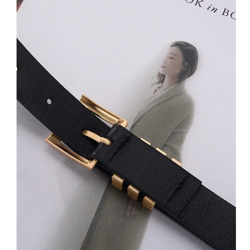 Fashion Women's Belt Fashion Gold Policy Buckle Black Brown Women's Daily Casual Versatile Jeans Women's Belt