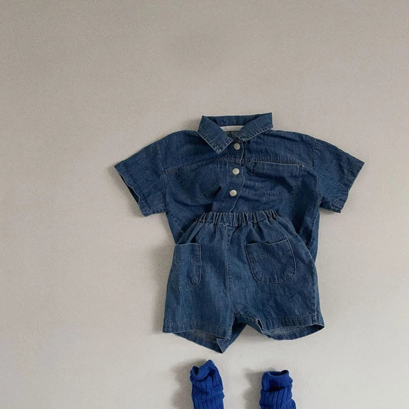 Summer New Baby Short Sleeve Denim Jacket Clothes Set