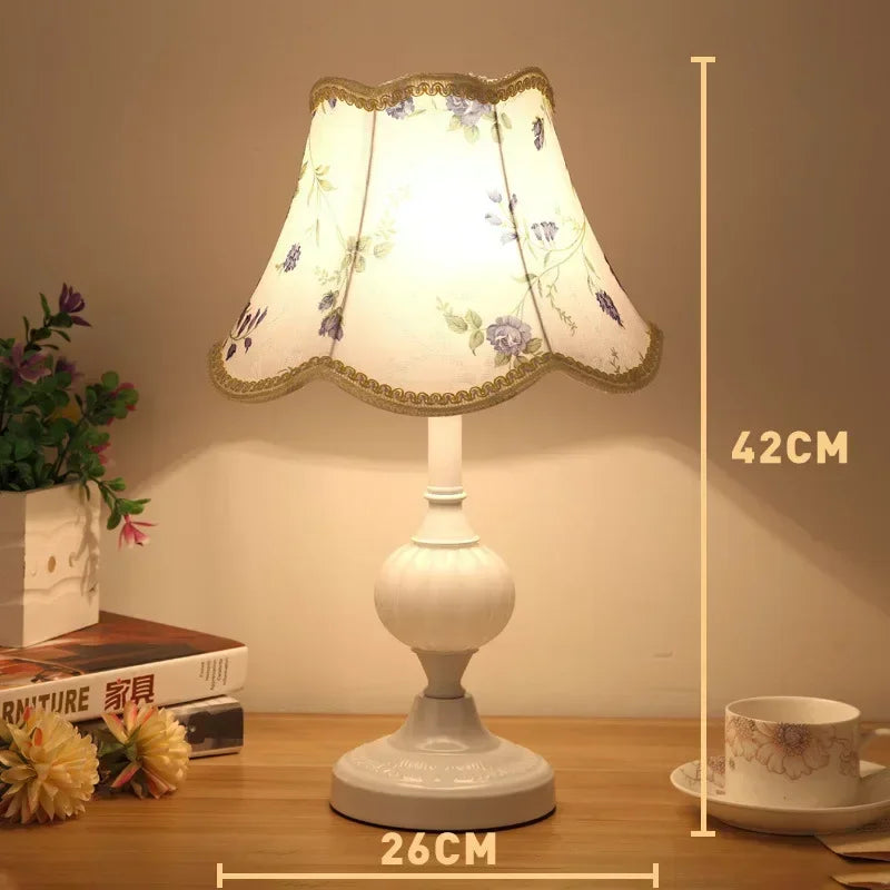 European Style Simple Glass Desk Lamp Retro Classic Bedroom Bedside Lamps Wrought Iron Iron Fabric System Table Light Luxury