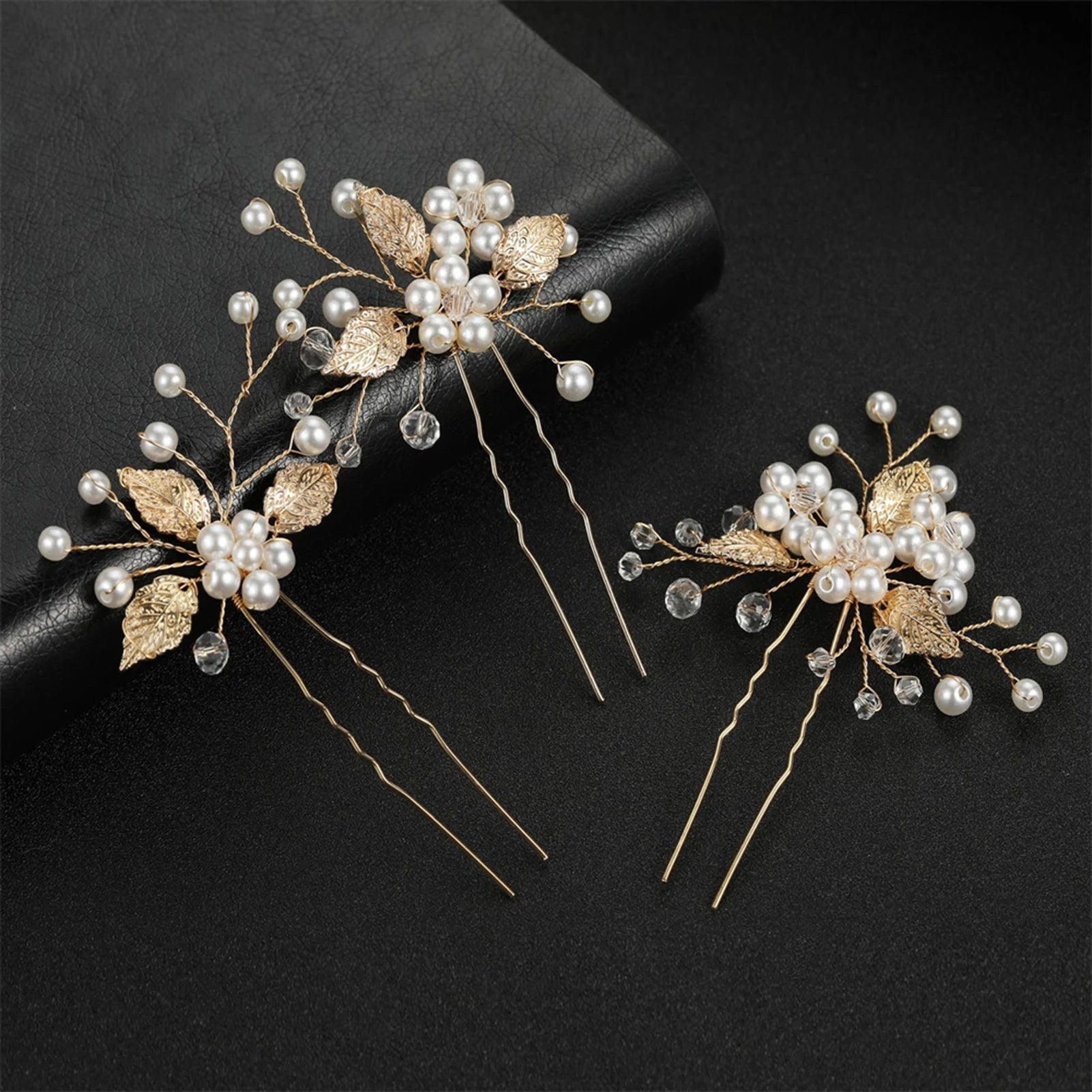 Pearl Flower Hairpin Side Comb Sets Wedding Hair Accessories Leaf Shaped Tiaras Bride Insert Hair Clip Jewelry Fashion Headwear