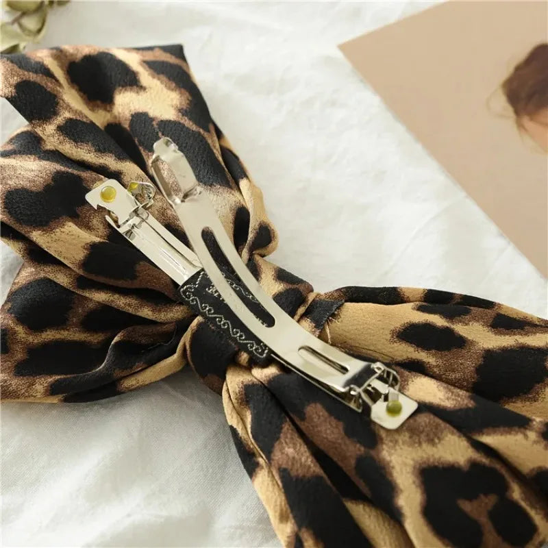 New Fashion Leopard Big Bow Fabric Hairpin Spring Clip Barrettes Women Girls Hair Accessories Headdress