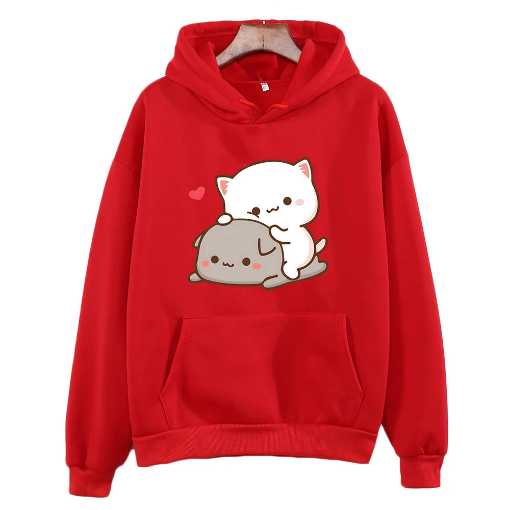 Mochi Peach And Goma Cute Cat Hoodie Sweatshirt for Girls Fashion Kawaii Cartoon Pullovers Women/Men Harajuku Aesthetic Hoodies