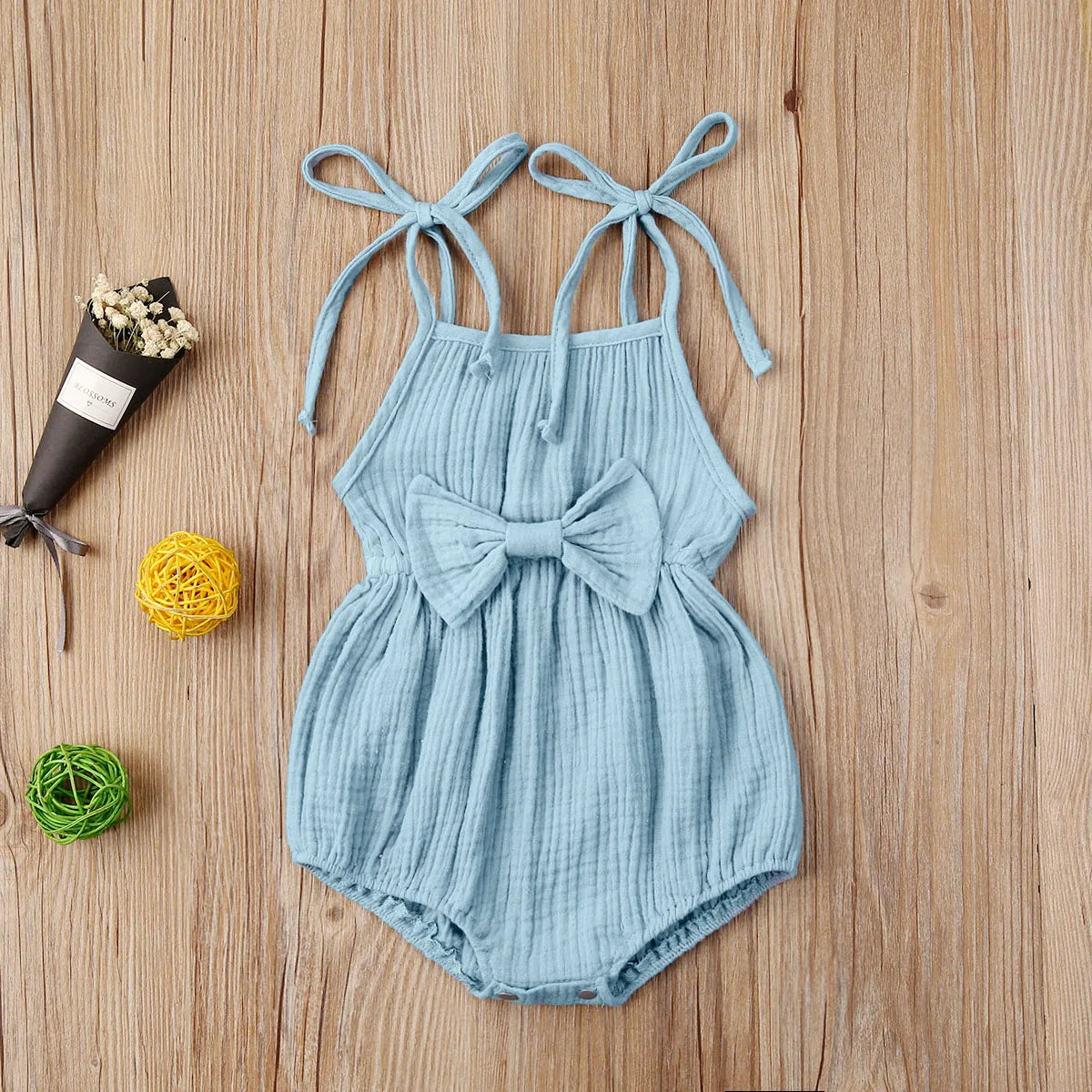 2020 Baby Summer Clothing  Newborn Baby Girl Cute Clothes Srap Romper Cotton Linen Solid Jumpsuit Bowknot Outfits Set Soft