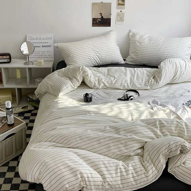 Simple Style Bed Linen Set Skin-friendly Bedsheet Set Pillowcase 이불세트 Brushed Bedclothes Single/Full/Queen/King Size Bedding Set