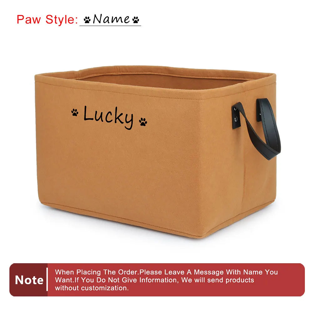 Personalized Pet Toy Storage Basket Felt Cat Dog Toys Storage Box Custom Name Tag Dogs Cloth Home Organize Tool