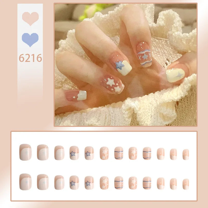 24Pcs/Box Cute Watermelon Women Girls Nail Art Fake Nails Acrylic Cute Kawaii Short  Square Jelly Press-On Nails Medium Summer