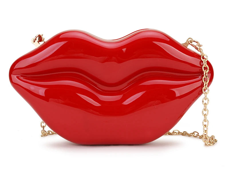 Sexy Red Lips Design Women Party Clutch  Evening Bag  Dazzling Female Chain Bag Crossbody Bag Purses and Handbags Pouch Fashion