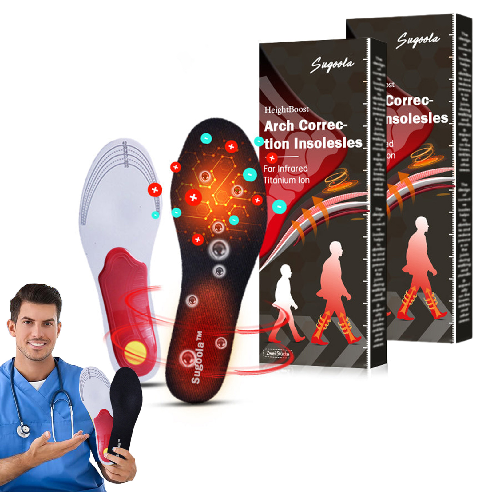 Sugoola Height Boost Far Infrared Titanium Ion Arch Correetion Insoles, Frared Titanium Ion Arch Correetion Insoles, 2024 New Arch Correetion Insoles -Relieves footpain