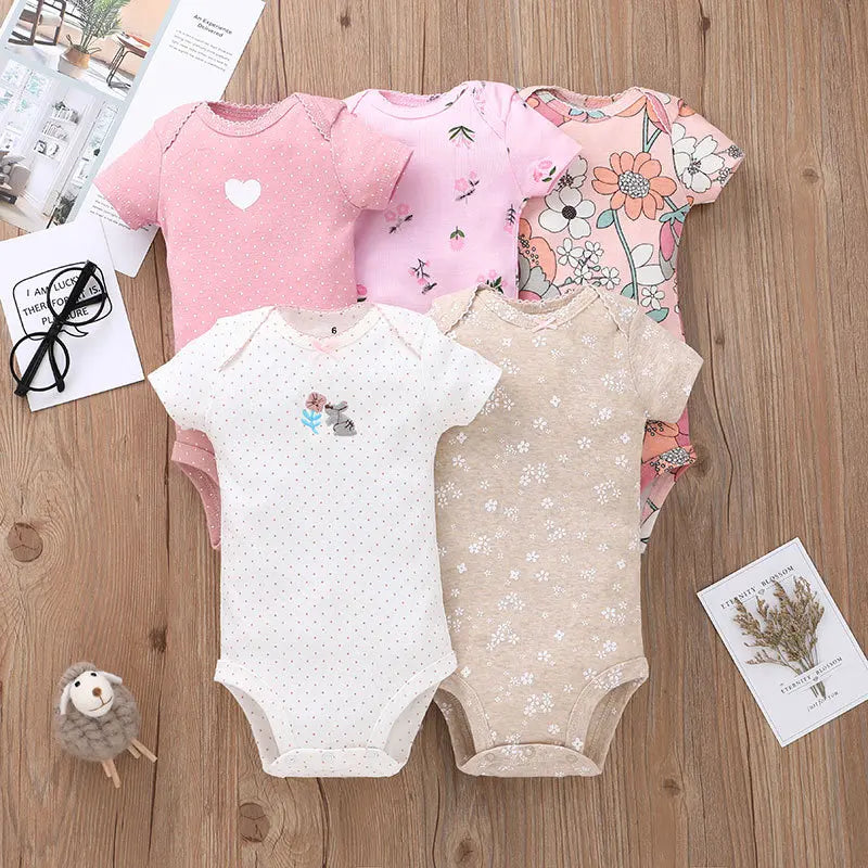 5Pieces Unisex Baby Bodysuits Fashion Body Suits Short Sleeve Newborn Infant Jumpsuit Cartoon Baby Boy Girl Clothes Set Summer