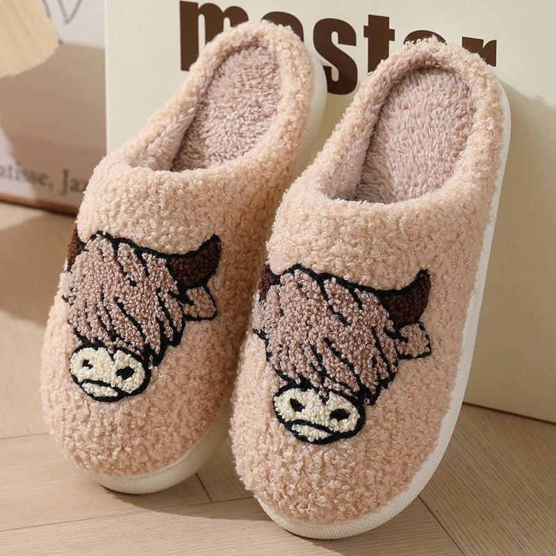 Women Indoor Slippers Soft Comfortable Embroidered Cashmere Slippers Cute Student Autumn Winter Bedroom Plush Slides