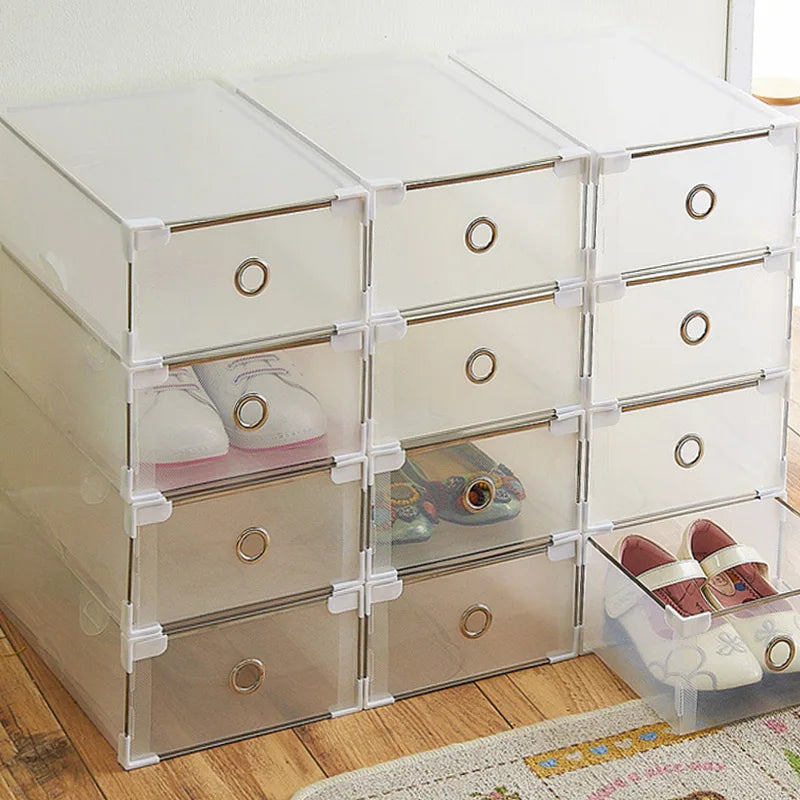 5pc Transparent shoe box storage shoe boxes thickened dustproof storage box shoes organizer superimposedcombination shoe cabinet