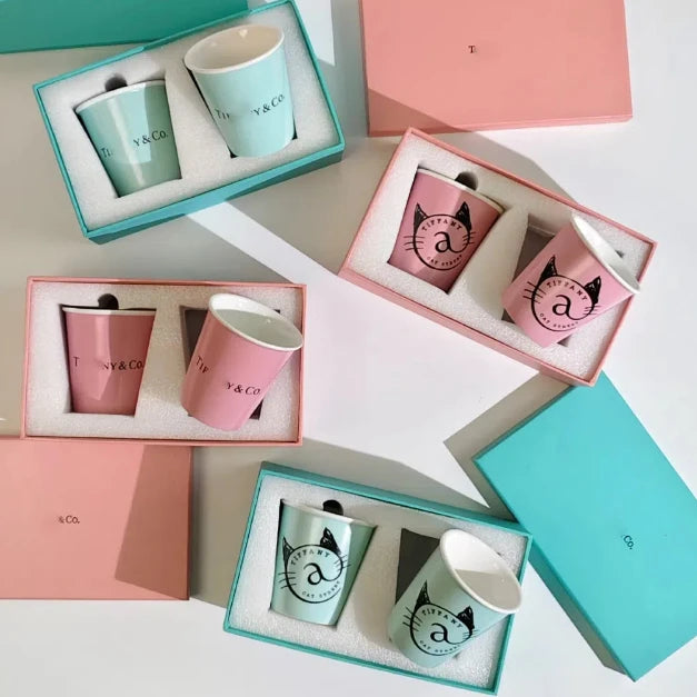 Porzellanbecher mit Schachtel und Tasche, Luxus, Hochzeits- und Geburtstagsgeschenk, Keramikbecher für Kaffee, Tee, Milch und Wasser für Zuhause, Familie und Freunde