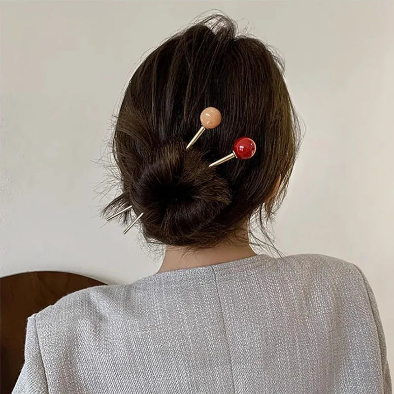 Hallow Women Fashion Hairpin Straight Ball Metal Hair Stick Pin Headdress Elegant Jewelry Accessories Wedding Party Headwear T16