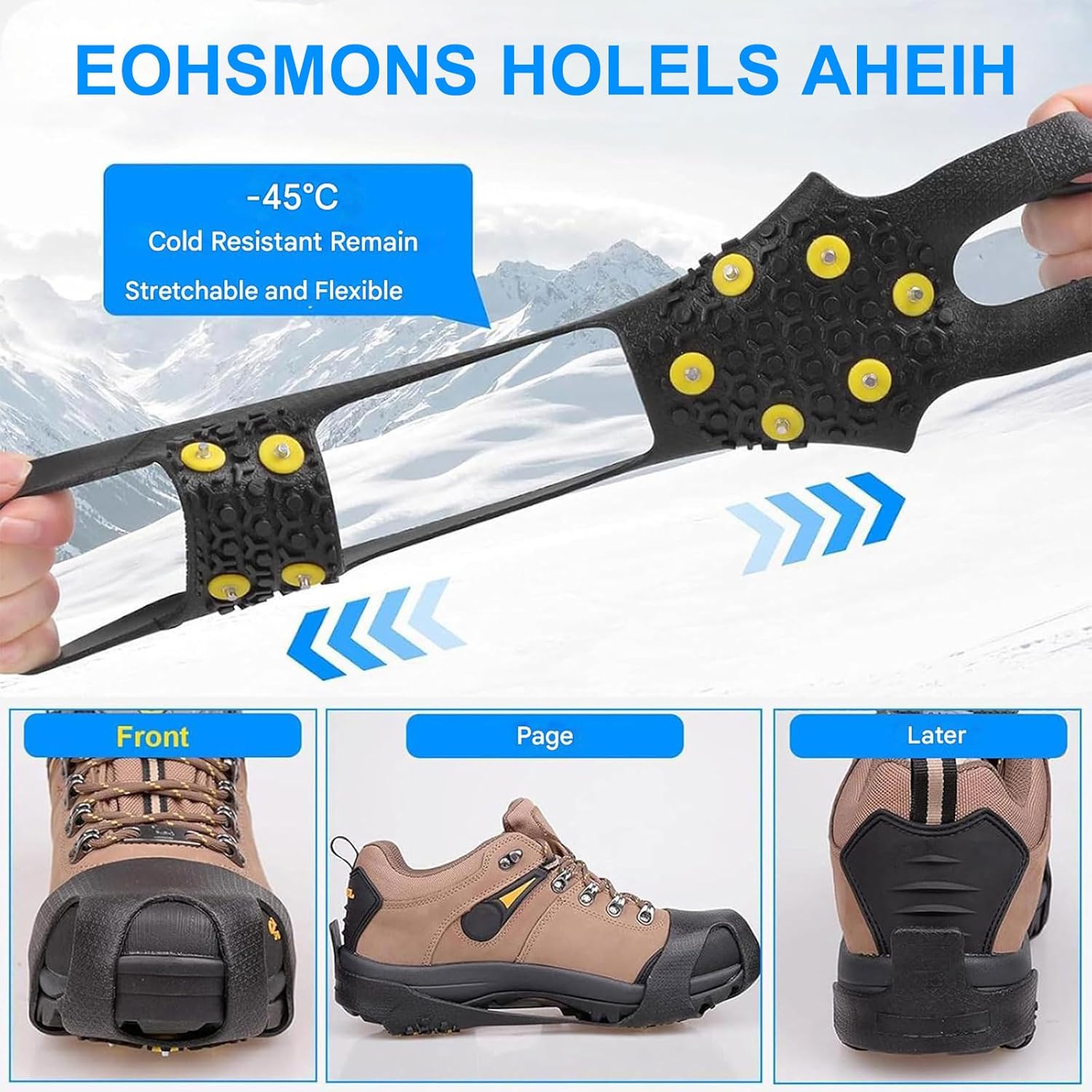 Ice Grips for Shoes and Boots, 2026 New Snow grips over Shoes, Anti-Slip Crampons 10 Studs Traction Cleat for Women Men Kids Hiking Fishing Walking Jogging