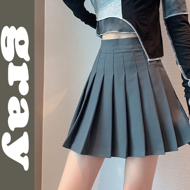 Solid Color Pleated Skirts Women Fashion High Waist  Preppy Style Mini Skirt Womens Korean Chic Street A-line Skirt XXL