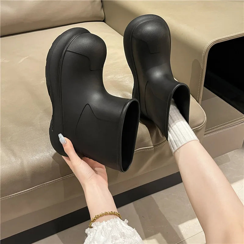 Fashionable Rain Boots for Women Mid-Calf Cute Outdoor Thick-Soled EVA Water-Proof Rain Shoes Simple and Versatile