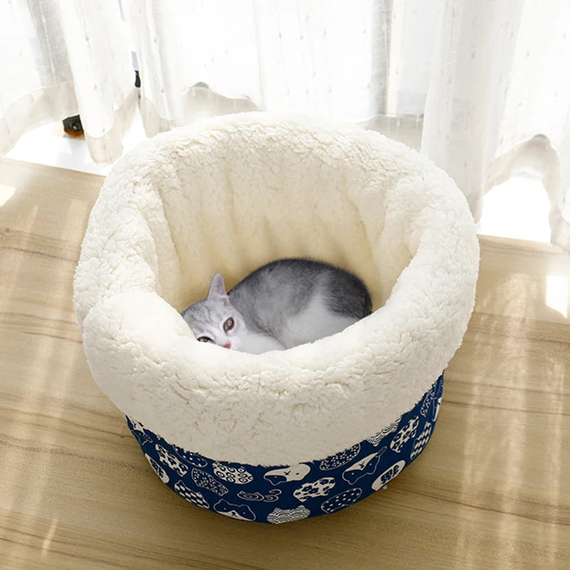 Winter Cat Bed Basket Plush Warm Puppy Kennel Nest Medium Small Dogs Thicken Sleeping Bag Soft Comfortable Pet Kitten Cave House