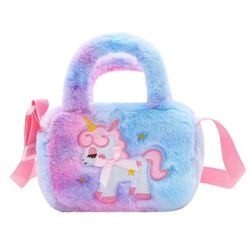 Kawaii Children's Cartoon Unicorn Crossbody Bag Cute Plush Shoulder Bag Girl Handbag Suitable For Party Holiday Gifts