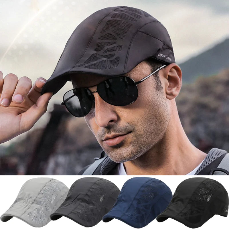 Men Beret Hat Summer Breathable Thin Sunscreen Hat for Outdoor Hiking Climbing Cycling Golf Sport Caps Fashion Mens Mesh Sun Hat