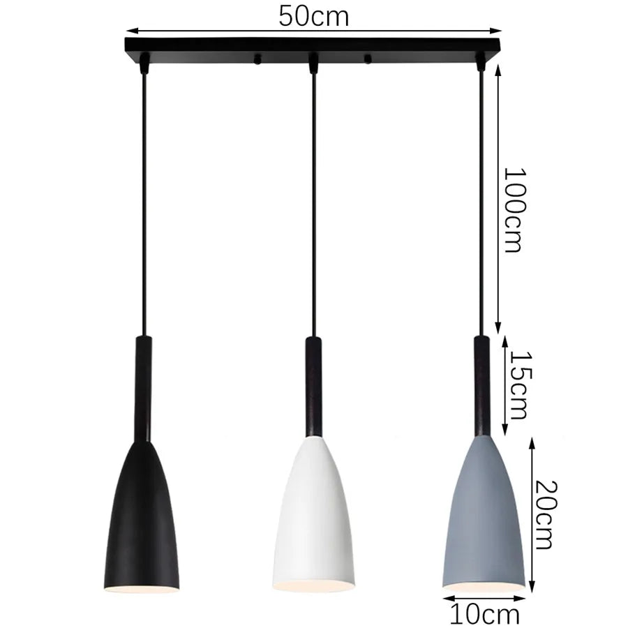 Modern Pendant Lights 3 Heads Wood Aluminum Hanging Lamp Chandelier Black for Loft Dinning Living Room Kitchen Lighting Fixture