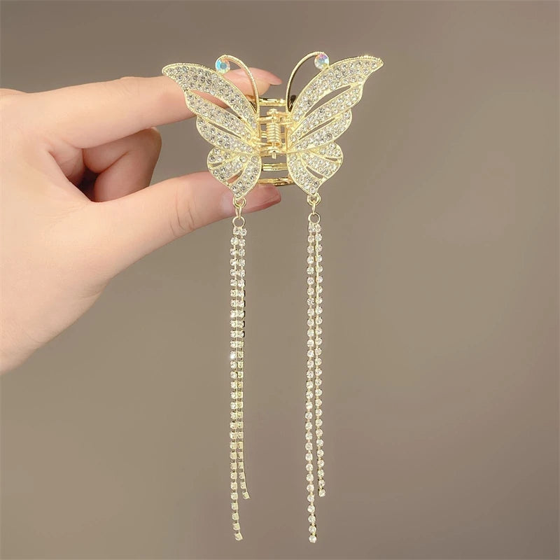 2022 New Butterfly Pearl Tassel Hairpin Korean Simple Side Clip Liu Haibian Clip Shark Hairpin Hair Accessories Women