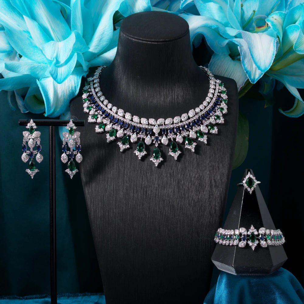 New Accessories Colorful Cubic Zircon Jewelry Sets for Women Luxury Bridal Wed Jewellery Necklace Set