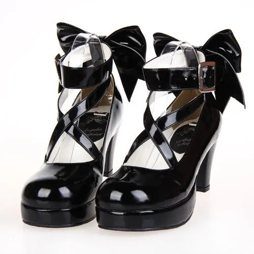 Custom Lolita Costume Props Bow-knot Sandals PU Leather High Heel Princess Shoes for Women Girls