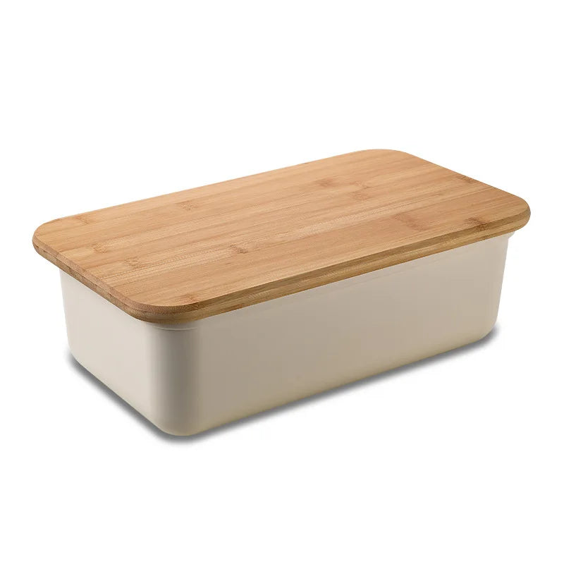 1Pcs Bread Storage Box Storage Container Bread Box Dessert Snack Breadbasket Food Container with Bamboo Lid for Home Kitchen