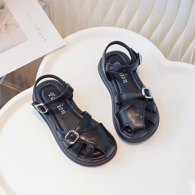 2024 Summer New Kids' Girls Hollow Sandals Casual Roman Shoes Bird's Nest Children's Soft Sole Beach Shoes Fashion Cool Sandals