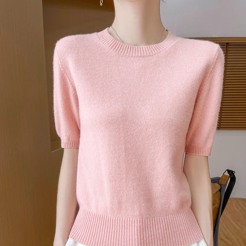 Women's Two-piece Sweater Autumn Winter New 100% Merino Wool Round neck Knitted Cardigan Fashionable Solid Color Suit Tops