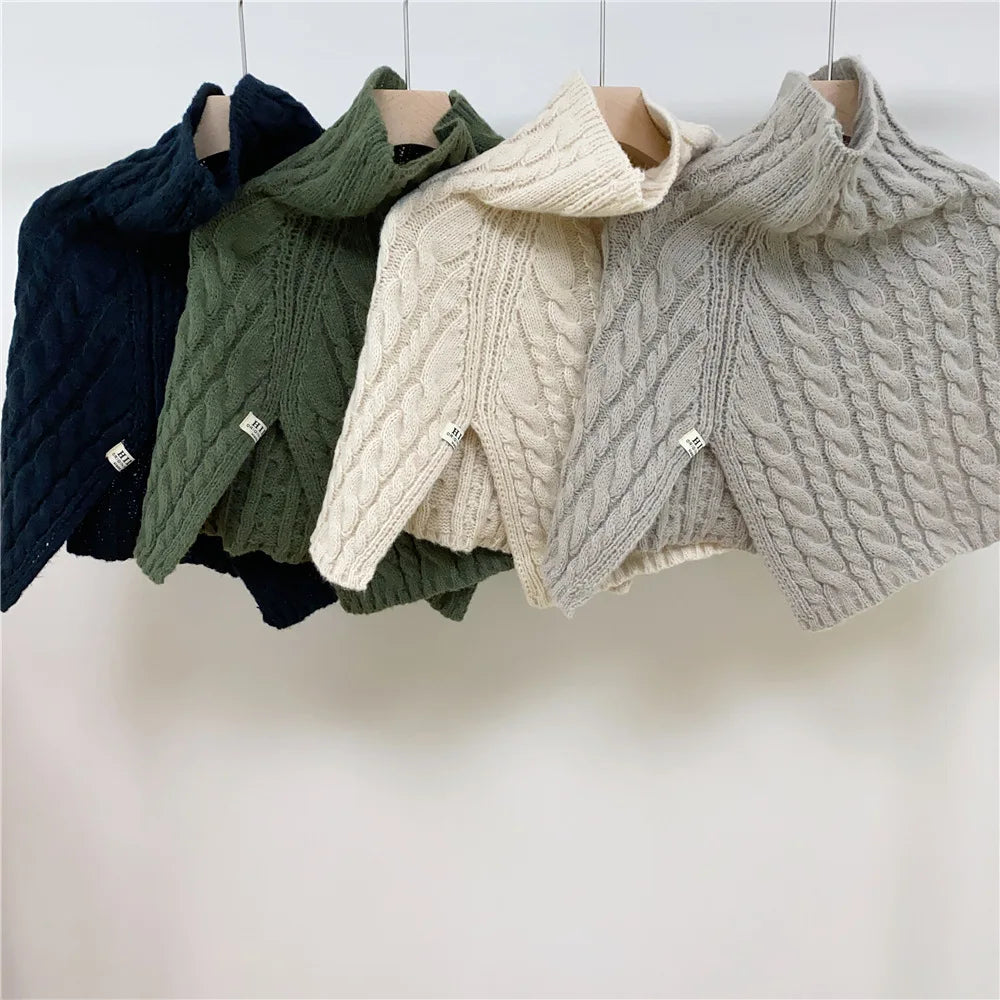 Poncho Knitted Cloak Scarf Women's Fashion Outwear Pullover Neck Solid Color Neck Sleeve Knitted Small Shawl Spring Autumn