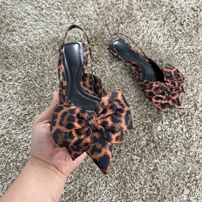 Summer Women Pointed Toe Flat Sandals Shoes Without Heels Leopard Print Ladies Brand Casual Slingback Woman Flats low shoes