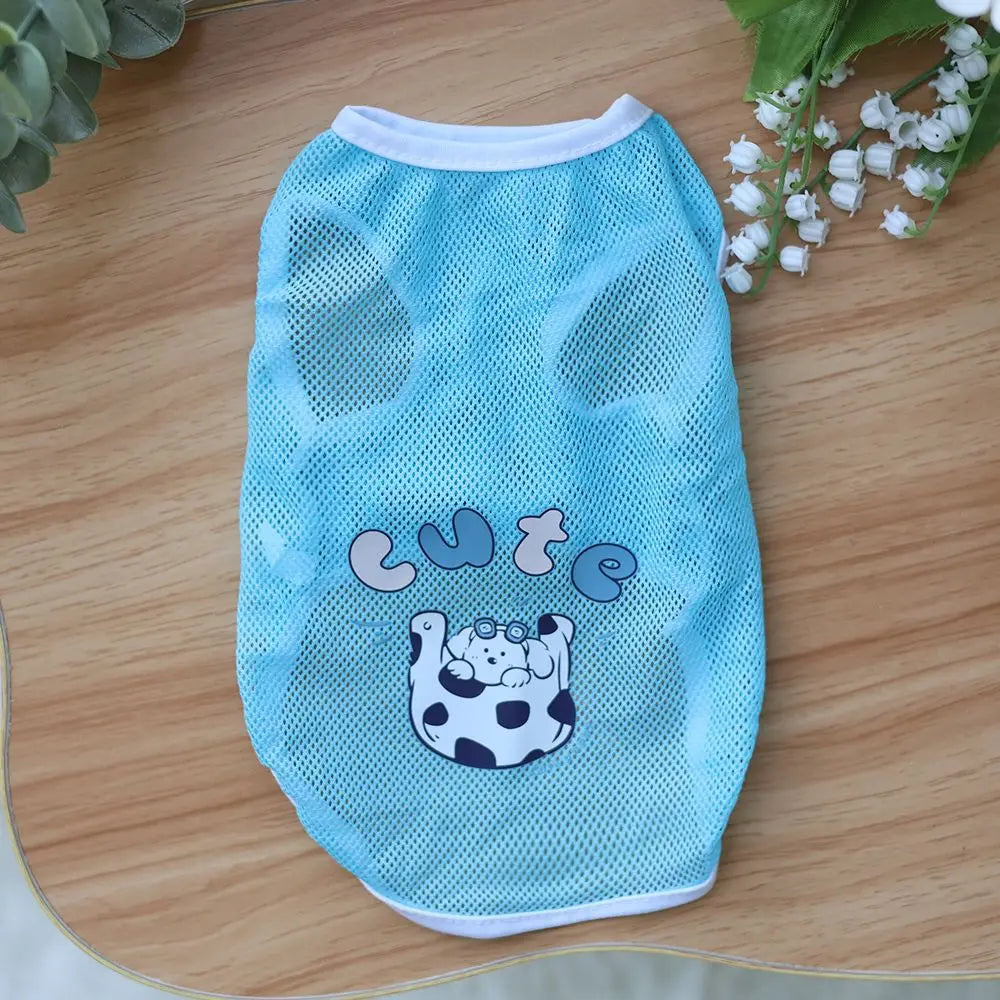 Cats and dogs clothes Spring and summer mesh vest Thin cute cartoon printed vest Bears Golden fur Corgi Medium and large dogs