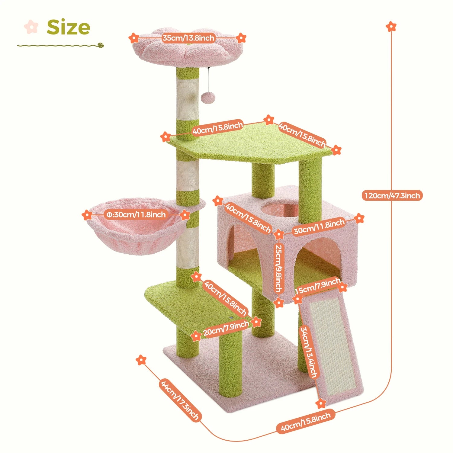 Flower Cat Tree Multi-Level Cat Tower with Sisal Covered Scratching Posts Cute Cat Condo for Indoor Small Medium Cats Top Perch