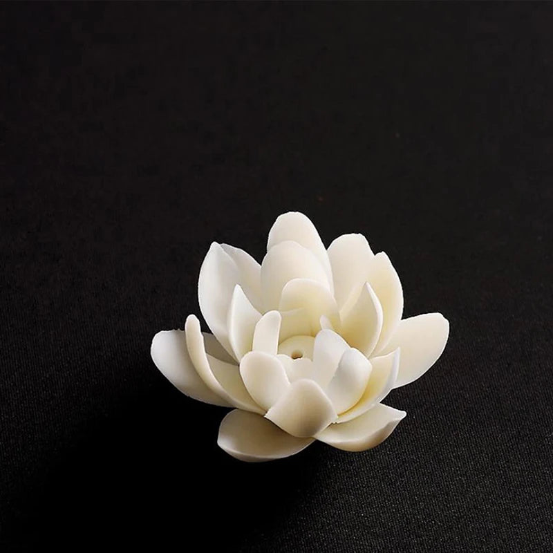 Ceramic White Lotus Incense Burner Home Decor Incense Stick Holder Aromatherapy