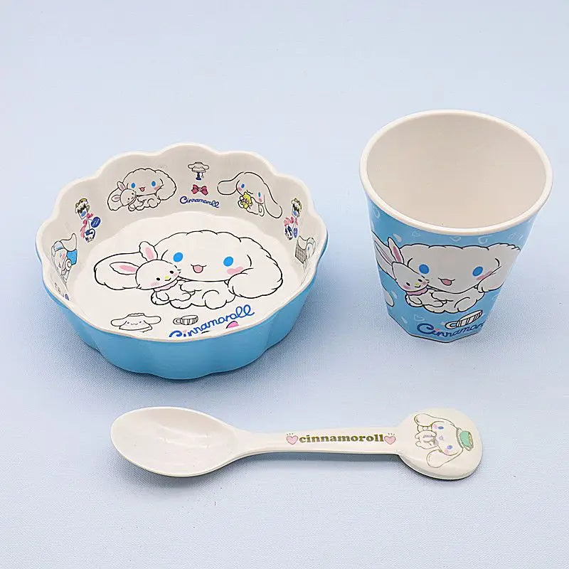 Cute Sanrio Tableware Cinnamoroll Kawaii Dormitory Student Cartoon Kitchen Set Bowl Plate Fruit Salad Storage Toys Girls