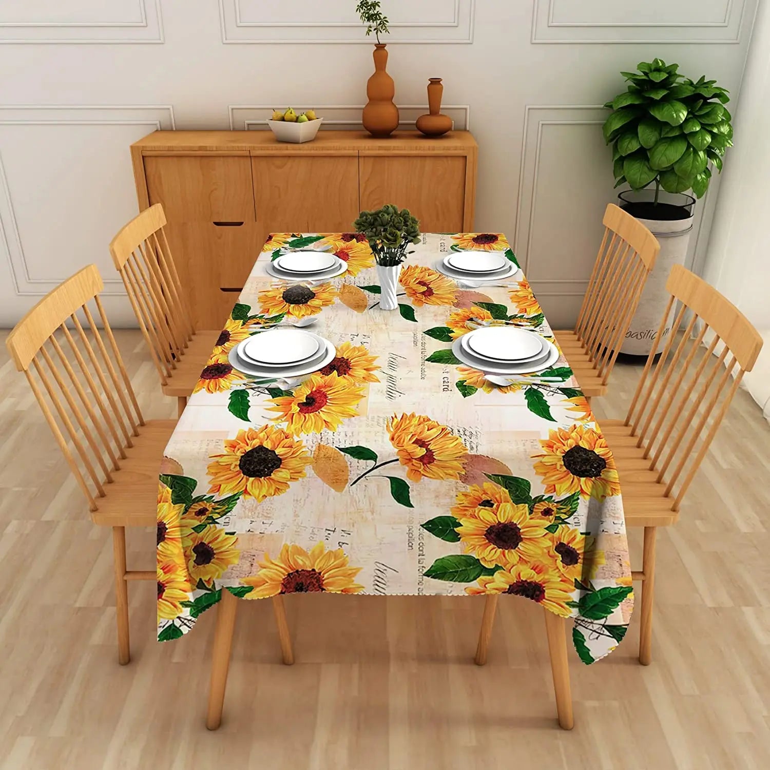 &Sunflower Rectangle Tablecloth, Vintage Farmhouse Waterproof Durable Tablecloth for Home Kitchen Dining Room Outdoor Picnic Mat