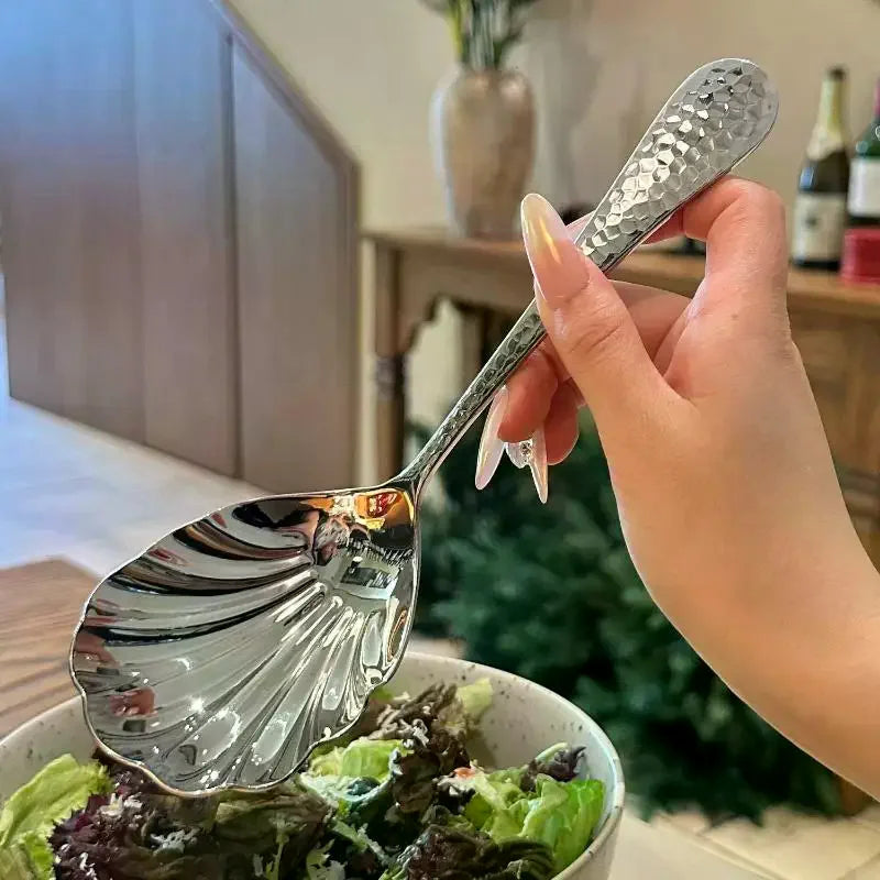 Shell Shape Stainless Steel Spoon With Long Handle Ladle Restaurant Dessert Spoon Ice Cream Scoops Kitchen Accessories Tool