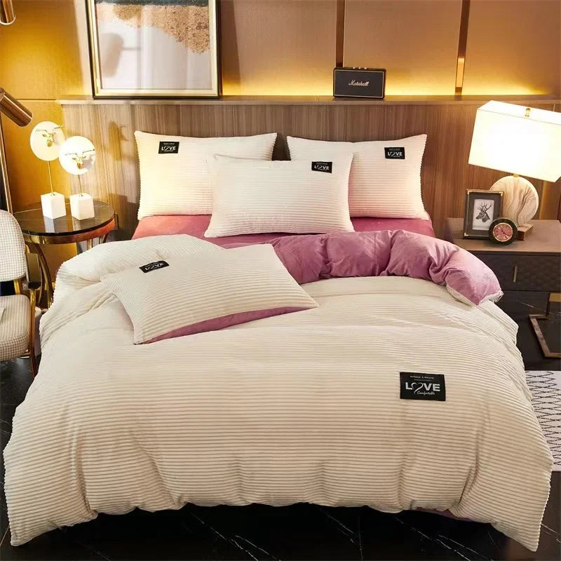 Winter Thick Solid Color Velvet Duvet Cover Warmth Bedding Set Double Soft Quilt Cover Twin Queen King Comforter Cover 220*240