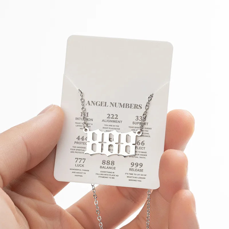 Stainless Steel Angel Number Lucky Numbers Necklaces 111 222 333 444 555 777 888 999 666 000 Pendant Necklace Charms Jewelry