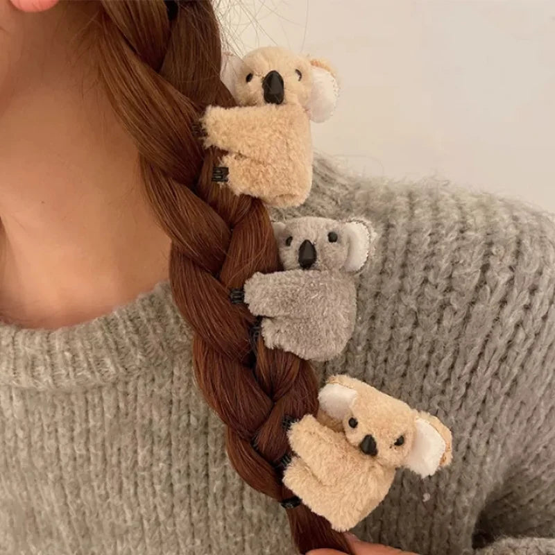 Cartoon 3D Plush Koala Hairpins Hair Claw Lady Soft Plush Koala Bear Side Bangs Clip Barrettes for Women Girls Hair Accessories