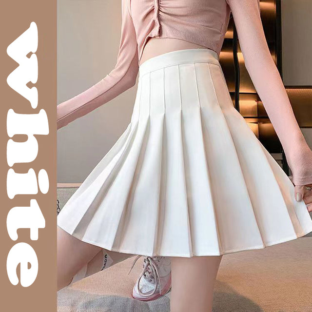 Solid Color Pleated Skirts Women Fashion High Waist  Preppy Style Mini Skirt Womens Korean Chic Street A-line Skirt XXL