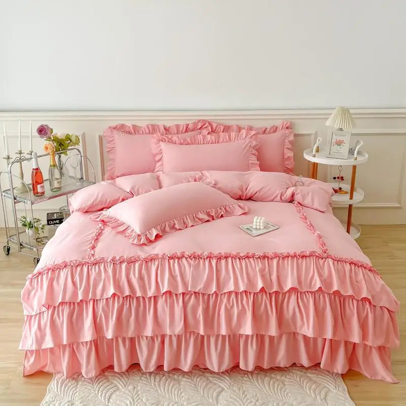 Ruffle Duvet Cover Queen Twin 100%Washed Microfiber 3pcs Bedding Duvet Cover Set, Shabby Chic Farmhouse Duvet Cover Pillow shams