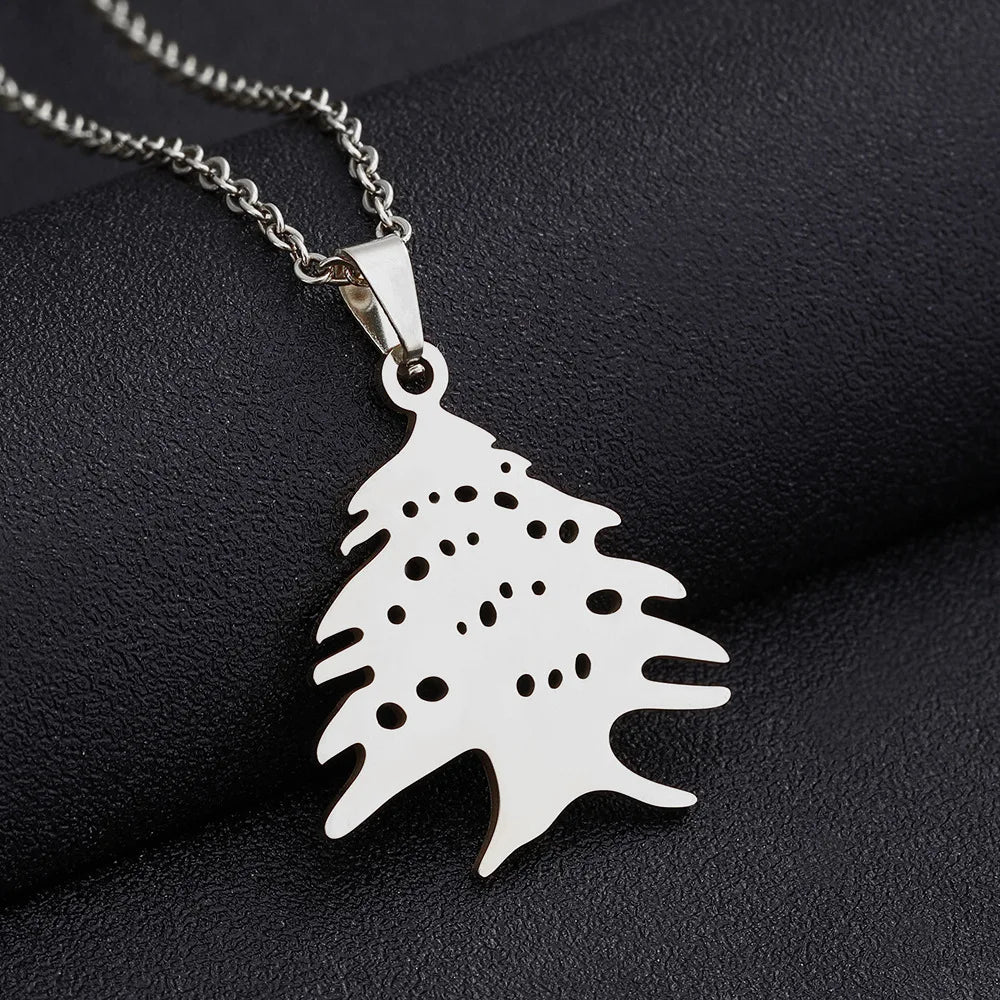 Lebanon Map Cedar Tree Flag Pendant Necklace Stainless Steel Gold/Steel Color Men Women Ethnic Jewelry Gifts