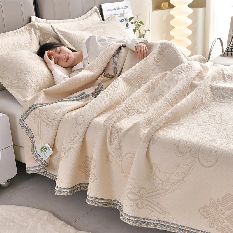 Blanket Jacquard Bedspread Skin-friendly Towel Blankets Simple Style Plaid Single/Queen Air Conditioning Blanket