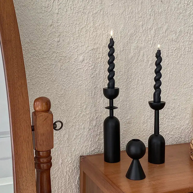 Candle Holder Room Decor Candles Holders Home Decoration Black Wooden Candlestick Living Room Bedroom Geometric Decorations