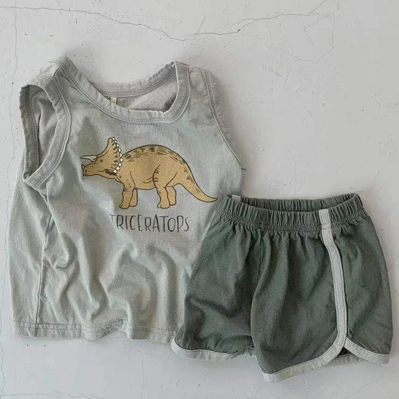 Summer Baby Clothing Set Toddler Vest Tee and Shorts 2 Pcs Baby Suit Dinosaur Print Boys Clothes