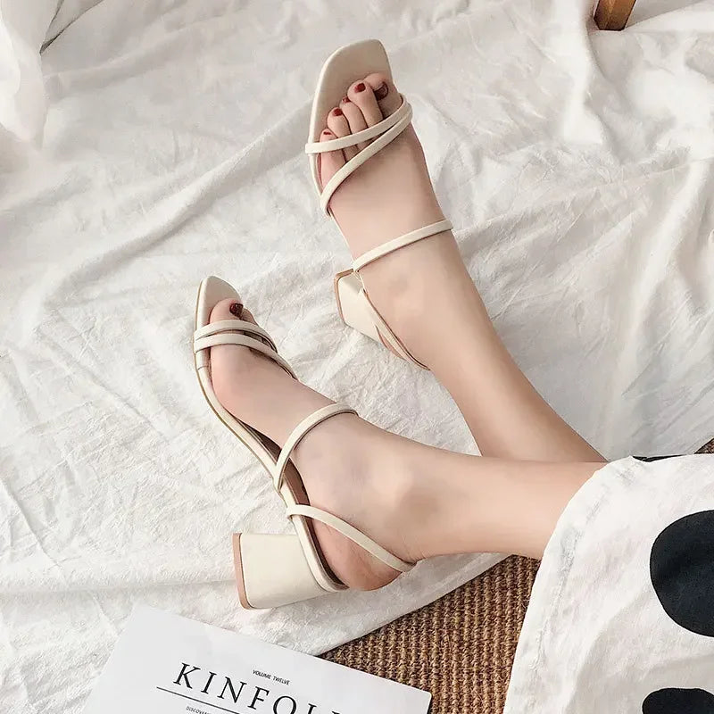 New Fashion Summer Female Sandals Sexy Ladies High Heels Square Open Toe Shoes Women Sandals for Women