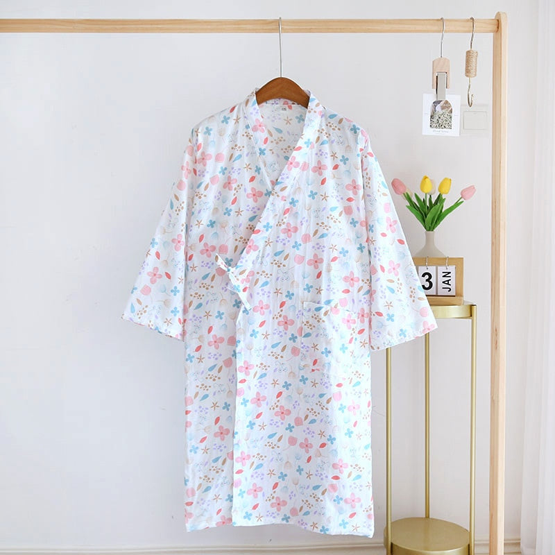 pajamas summer new 100% cotton gauze pajamas nightgown ladies SPA yukata homewear long pajamas women