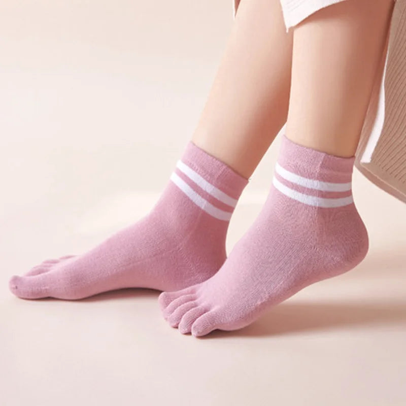 5 Pairs Spring Ankle Toes Socks Woman Girl Cotton Striped Solid Breathable Soft Elastic Invisible Socks 5 Finger Socks Harajuku